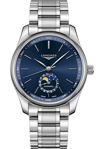 Longines Master Collection Moon Phase Watch - 40 mm Steel Case - Blue Dial - Bracelet - L2.909.4.92.6