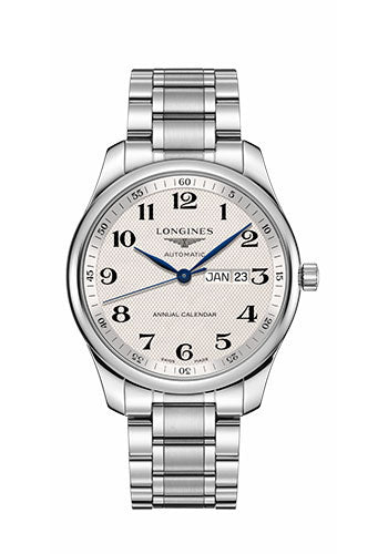 Longines Master Collection Annual Calendar Watch - 42 mm Steel Case - Silver Barleycorn Arabic Dial - Bracelet - L2.920.4.78.6