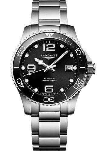 Longines HydroConquest Automatic Watch - 39 mm Steel And Ceramic Case - Black Arabic Dial - Steel Bracelet - L3.780.4.56.6