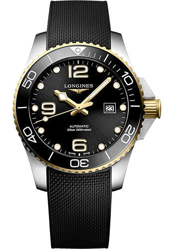 Longines HydroConquest Automatic Watch - 43 mm Steel And Ceramic Case - Black Arabic Dial - Black Rubber Strap - L3.782.3.56.9