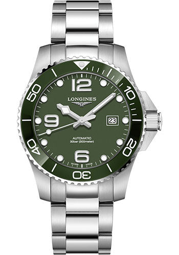 Longines HydroConquest Automatic Watch - 43 mm Steel And Ceramic Case - Green Arabic Dial - Steel Bracelet - L3.782.4.06.6