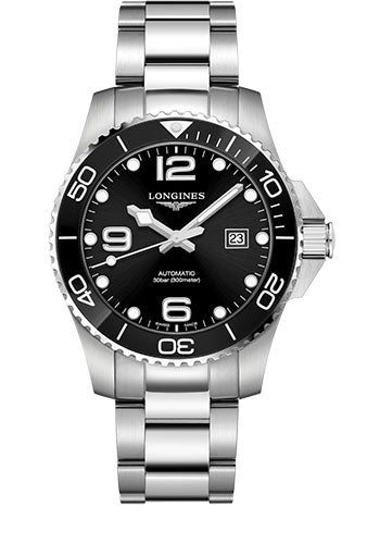 Longines HydroConquest Automatic Watch - 43 mm Steel And Ceramic Case - Black Arabic Dial - Steel Bracelet - L3.782.4.56.6