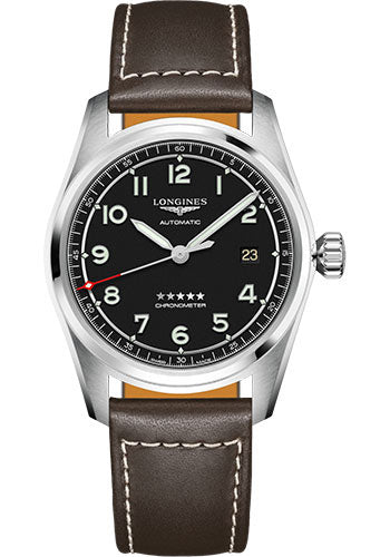 Longines Spirit Automatic Watch - 40 mm Steel Case - Black Arabic Dial - Brown Leather Strap - L3.810.4.53.0