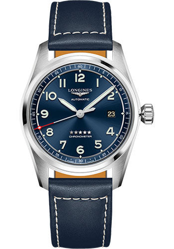 Longines Spirit Automatic Watch - 40 mm Steel Case - Blue Arabic Dial - Blue Leather Strap - L3.810.4.93.0