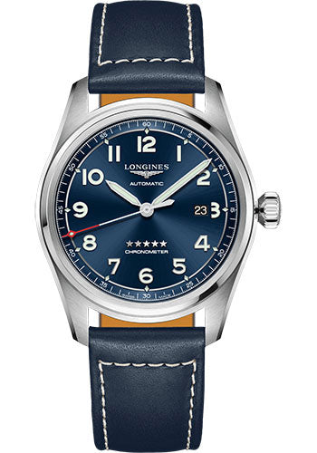 Longines Spirit Automatic Watch - 42 mm Steel Case - Blue Arabic Dial - Blue Leather Strap - L3.811.4.93.0