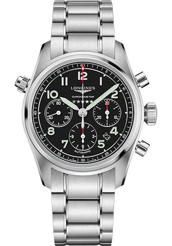 Longines Spirit Chronograph Automatic Watch - 42 mm Steel Case - Black Arabic Dial - Bracelet - L3.820.4.53.6