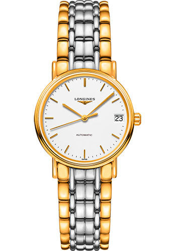 Longines PrŽsence Automatic Watch - 30 mm Steel And Yellow PVD Case - White Dial - Bracelet - L4.322.2.12.7