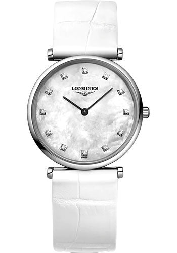 Longines La Grande Classique De Longines Quartz Watch - 29 mm Steel Case - White Mother-Of-Pearl Diamond Dial - White Strap - L4.512.4.87.0