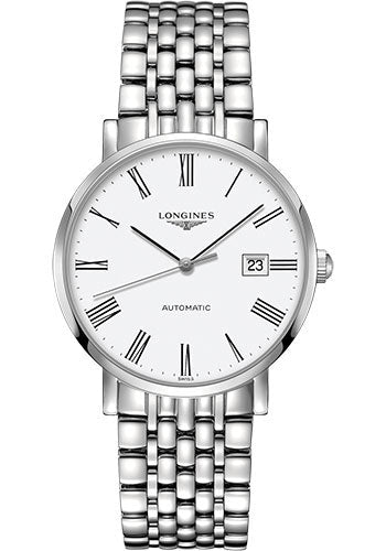 Longines Elegant Collection Watch - 39 mm Steel Case - White Roman Dial - Bracelet - L4.910.4.11.6