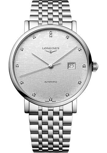 Longines Elegant Collection Automatic Watch - 41 mm Steel Case - Striped Silver Diamond Dial - Bracelet - L4.911.4.77.6