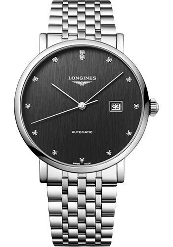 Longines Elegant Collection Automatic Watch - 41 mm Steel Case - Anthracite Diamond Dial - Bracelet - L4.911.4.78.6