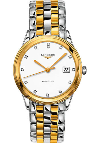 Longines Flagship Automatic Watch - 38.5 mm Steel And Yellow PVD Case - White Diamond Dial - Bracelet - L4.974.3.27.7