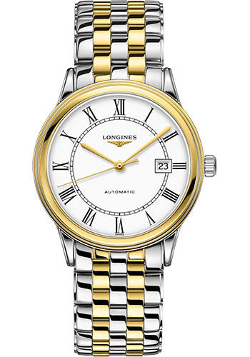 Longines Flagship Watch - 40 mm Steel And Yellow PVD Case - White Roman Dial - Bracelet - L4.984.3.21.7