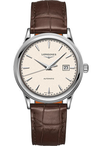 Longines Flagship Automatic Watch - 40 mm Steel Case - Beige Dial - Brown Strap - L4.984.4.79.2