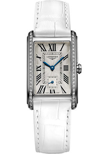 Longines DolceVita Small Seconds Quartz Watch - 23.30 X 37 mm Steel Diamond Case - Silver FlinquŽ Roman Dial - White Strap - L5.512.0.71.2