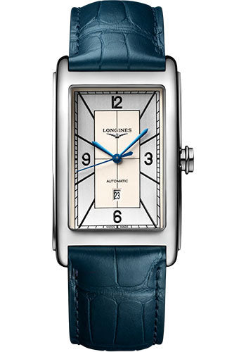 Longines DolceVita Automatic Watch - 28.20 X 47 mm Steel Case - Silver Arabic Dial - Blue Strap - L5.767.4.73.9