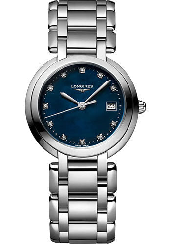 Longines PrimaLuna Quartz Watch - 30 mm Steel Case - Blue Mother-Of-Pearl Diamond Dial - Bracelet - L8.112.4.98.6