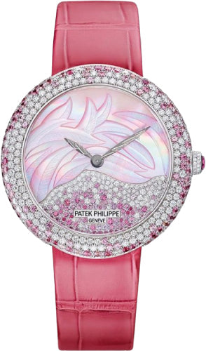 Patek Philippe Calatrava 35.8mm White Gold Mother of Pearl Diamonds Pink Sapphires Set Dial - 4899/900G-001