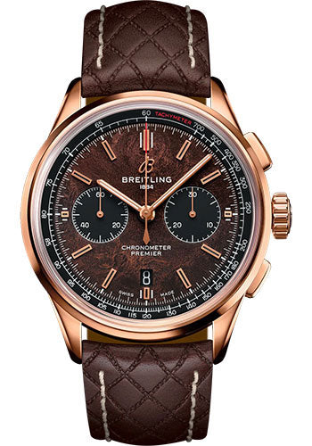 Breitling Premier B01 Chronograph 42 Bentley Centenary Limited Edition Watch - 18K Red Gold - Brown Dial - Brown Calfskin Leather Strap - Tang Buckle Limited Edition - RB01181A1Q1X1