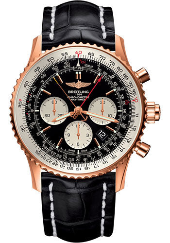 Breitling Navitimer B03 Chronograph Rattrapante 45 Watch - Red Gold - Black Dial - Black Croco Strap - Tang Buckle Limited Edition - RB031121/BG11/760P/R20BA.1