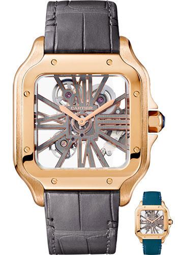 Cartier Santos de Cartier Watch - 39.8 mm Pink Gold Case - Skeleton Dial - Dark Grey Alligator Strap - Quickswitch Bracelet - WHSA0010