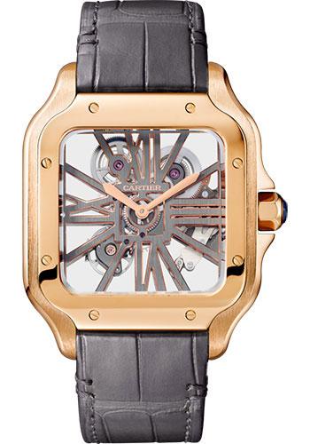 Cartier Santos de Cartier Watch - 39.8 mm Pink Gold Case - Skeleton Dial - Alligator And In Calfskin Strap - WHSA0018