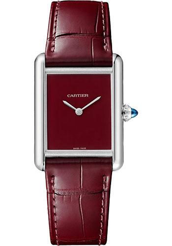 Cartier Tank Must Watch - 33.7 mm x 25.5 mm Steel Case - Claret Dial - Claret Alligator Strap - WSTA0054