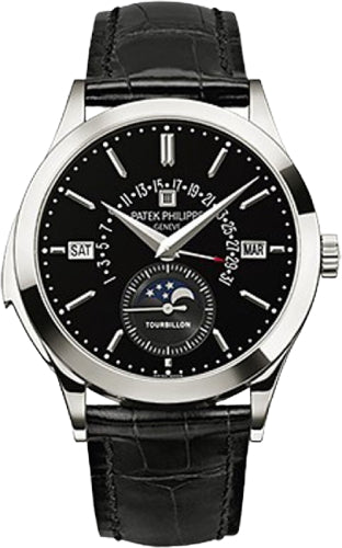 Patek Philippe Grand Complications Perpetual Calendar Day Month Moon Phase 39.5mm Black Index Platinum Leather Manual | 5216P-001