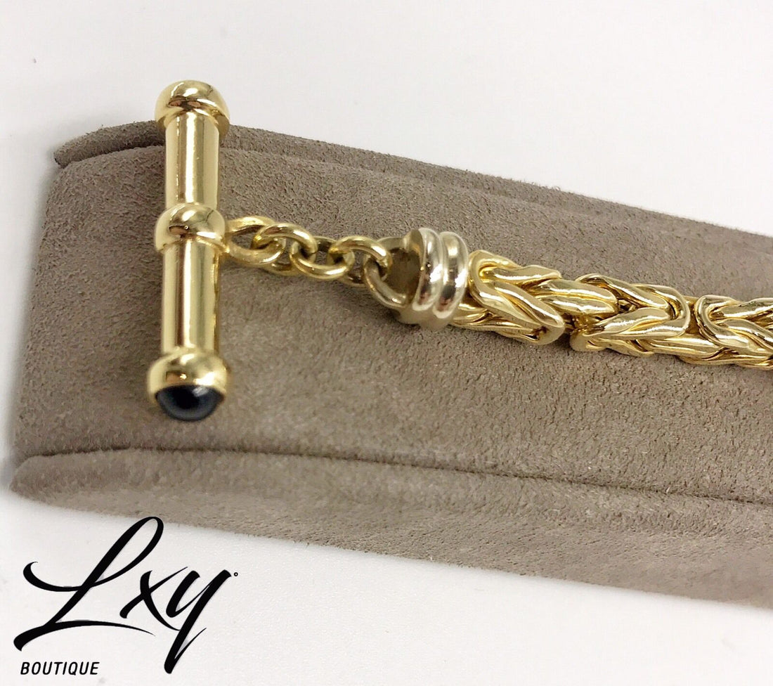 Pre-owned 14K Yellow Gold Byzantine W/ White Gold Accents Super King Link Toggle Bracelet