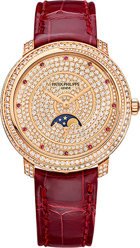 Patek Philippe Ladies Complications 33.3mm Diamond Paved Dial and Bezel Rose Gold Leather - 4968-400R-001