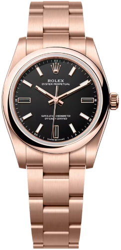 Rolex Oyster Perpetual 34 18Ct Everose Gold Black Dial Oyster Bracelet - 124205 - 2026