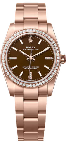 Rolex Oyster Perpetual 34 18Ct Everose Gold Brown Stone Diamond Set Dial Oyster Bracelet - 124245Rbr - 2026
