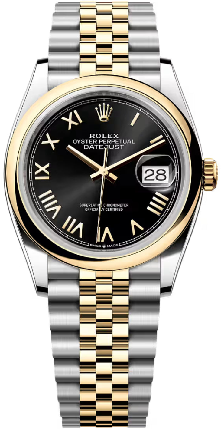 Rolex Datejust 36 Oystersteel And Yellow Gold Bright Black Dial Jubile