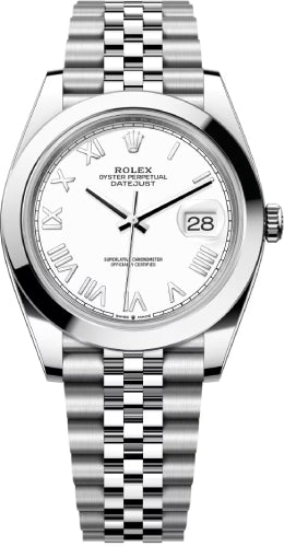 Rolex Datejust 41 Oystersteel White Roman Dial Smooth Bezel Jubilee Bracelet - 126300 - 2026