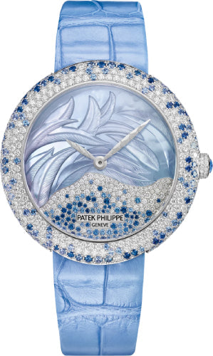 Patek Philippe Calatrava Haute Joaillerie White Gold 35.8mm Mother of Pearl Diamonds Blue Sapphires Dial 4899/901G-001