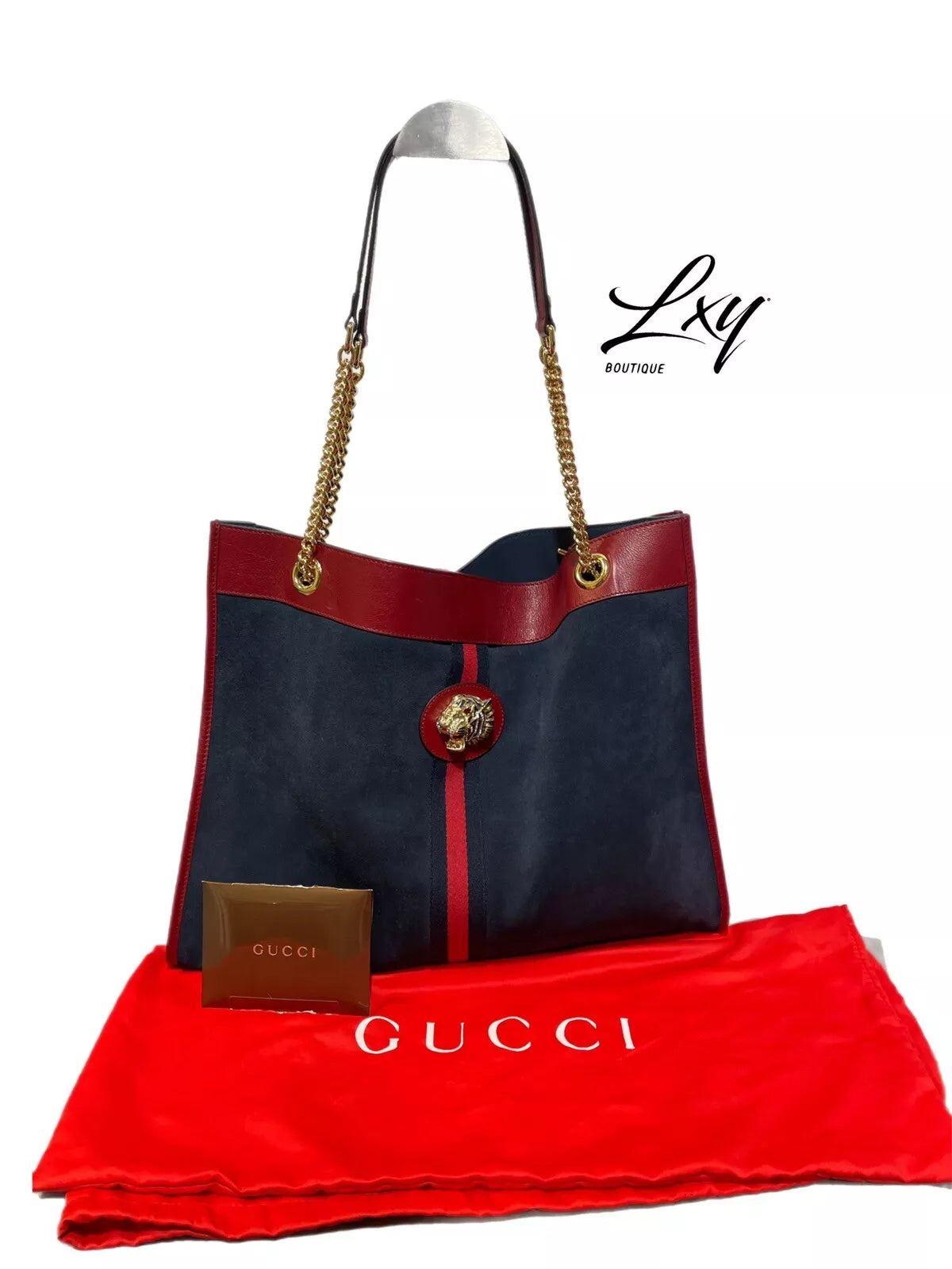 Pre-owned Gucci Rajah Maxi Tote in Navy Blue & Red Suede Style:688168