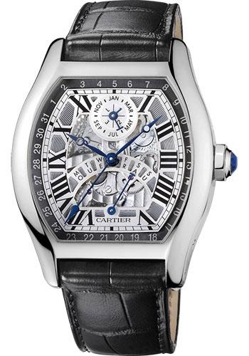 Cartier Tortue Perpetual Calendar Watch - 45.6 mm White Gold Case - Black Alligator Strap - W1580048