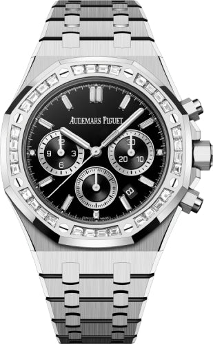 Audemars Piguet Royal Oak 38mm Chronograph White Gold Diamond Set Bezel Black Onyx Diamond Baguette Dial- 26715BC.ZZ.1356BC.02